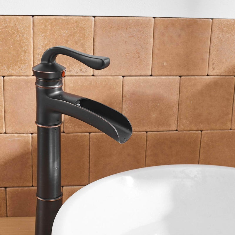 Homevacious Oil Rubbed Bronze Bathroom Faucet Waterfall Sink Single Handle Lever Mixer Tap with Pop Up Drain Assembly - Image 3